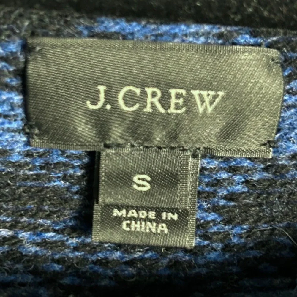 J Crew Lambswool Sweater Men's Small Blue‎ Black Gingham Check Crew Neck Preppy